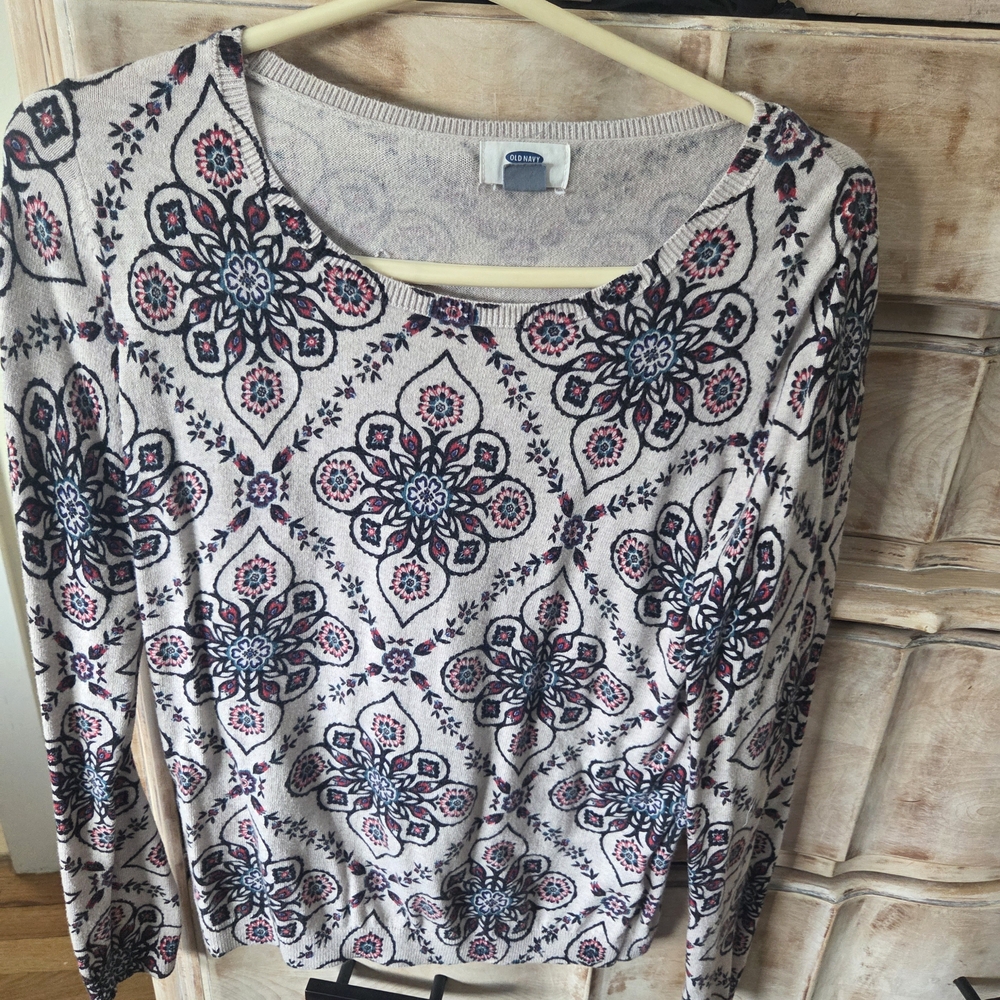 Old Navy Floral Pattern Long Sleeve Top - Cream and Blue